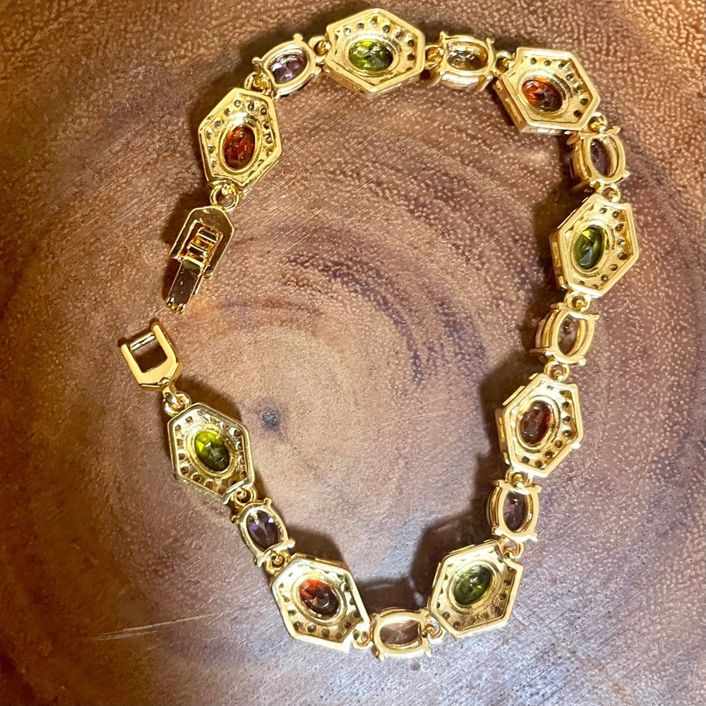 18K Gold Filled Multi-Gemstone CZ Tennis Bracelet - Picture 12 of 12